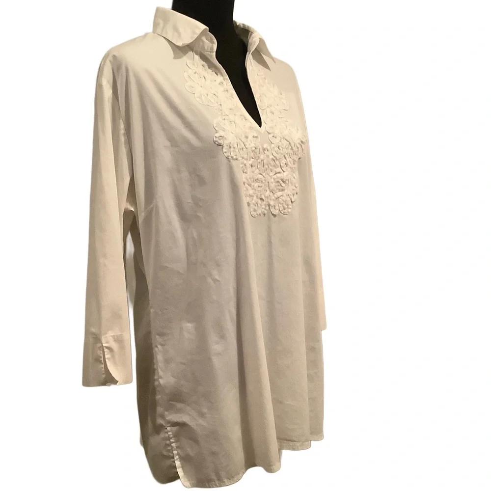 TravelSmith White Embroidered Tunic Top - Picture 5 of 7